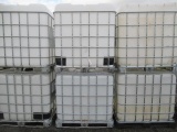 (6) IBC LIQUID STORAGE POLY TANKS W/ METAL BASKETS