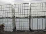 (6) IBC LIQUID STORAGE POLY TANKS W/ METAL BASKETS