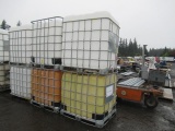 (6) IBC LIQUID STORAGE POLY TANKS W/ METAL BASKETS