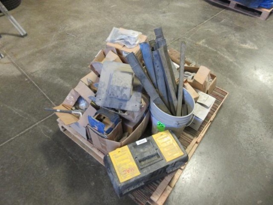 PALLET OF ASSORTED CABINET HINGES & SHOP SUPPLIES