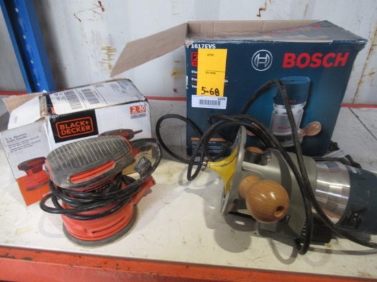 BOSCH 1617EVS 2.25HP ELECTRIC FIXED-BASE ROUTER, & BLACK & DECKER ELECTRIC 5'' 120V RANDOM ORBIT