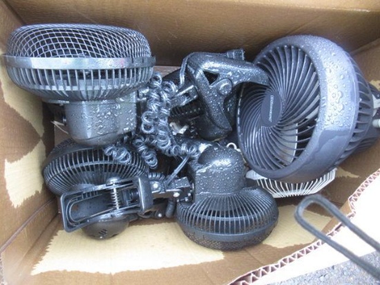 (6) BOXES OF ASSORTED LIGHT BULBS, ASSORTED PLAN HOLDERS, & (6) DESKTOP FANS