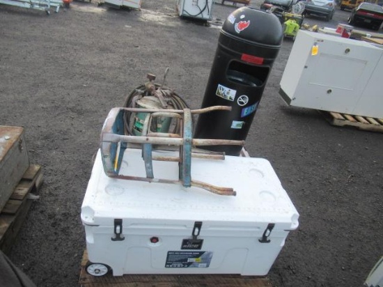 COOLER, ASH TRY, PAINT SPRAYER, & ASSORTED TOOLS & CONSUMABLES