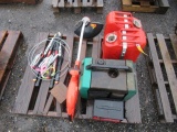 COLEMAN PULSE 1750 GENERATOR, BLACK & DECKER CORDED TRIMMER, ASSORTED YARD TOOLS, (2) GAS CANS, &