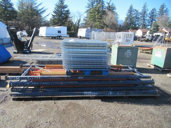 PALLET RACKING - (7) 12' UPRIGHTS, (30) 8' CROSS ARMS, & (1) PALLET OF ASSORTED WIRE SHELVING