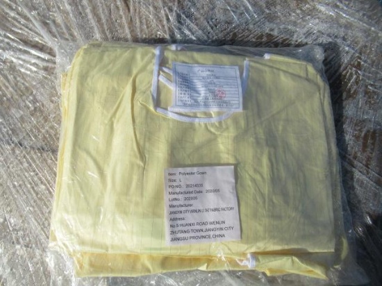 APPROX (16) BOXES OF ASSORTED YELLOW POLYESTER GOWNS (UNUSED)
