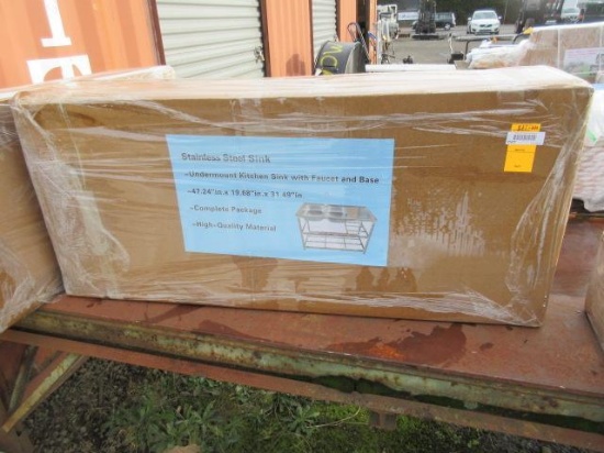 2025 STAINLESS STEEL UNDERMOUNT KITCHEN SINK W/ FAUCET & BASE (UNUSED)