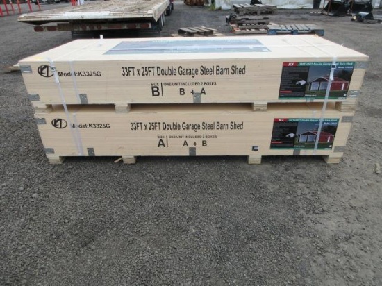 2025 KJ K3325G 33' X 25' DOUBLE GARAGE STEEL BARN SHED (UNUSED)