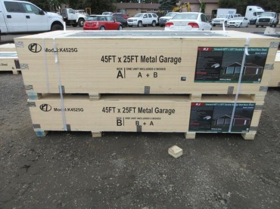2025 KJ K4525G 45' X 25' DOUBLE GARAGE STEEL BARN SHED (UNUSED)