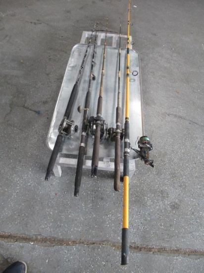 DAIWA FISHING POLE W/ OKUMA REEL, DAIWA FISHING POLE W/ PENN WHEEL, EAGLE CLAW FISHING POLE W/ EA...