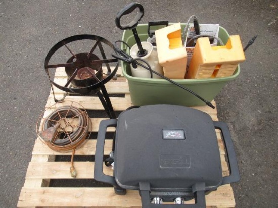 NEXGRILL TABLETOP PROPANE BBQ, PROPANE BRINKMAN CRAB COOKER, ELECTRICAL CORD ON REEL, SET OF CAR