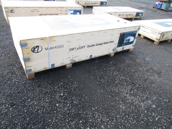 2025 KJ K2223 23' X 22' DOUBLE GARAGE METAL SHED W/ SIDE MAN DOOR (UNUSED)