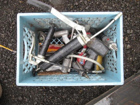 PNEUMATIC CHISEL, SANDER, 1/2'' IMPACT, SCARIFIER, (2) RATCHET WRENCHES, & (2) GREASE GUNS