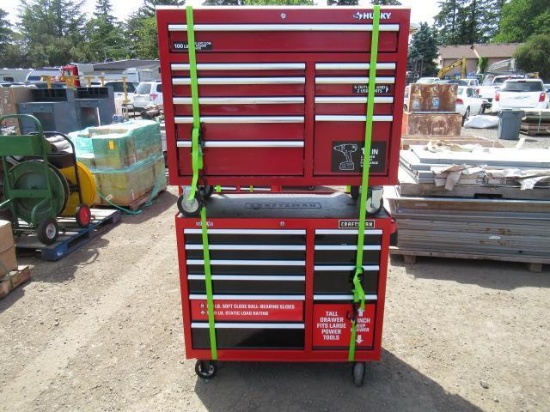 HUSKY 10-DRAWER ROLLING TOOL CHEST W/ POWER STRIP & CRAFTSMAN 10-DRAWER ROLLING TOOL CHEST
