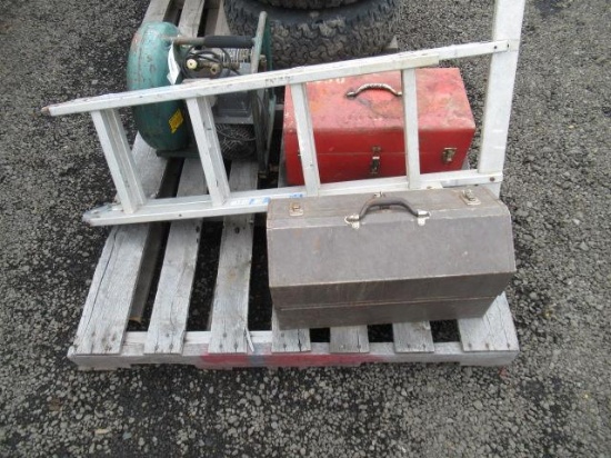 ROL-AIR PORTABLE AIR COMPRESSOR, (2) TOOLBOXES, & ASSORTED TOOLS