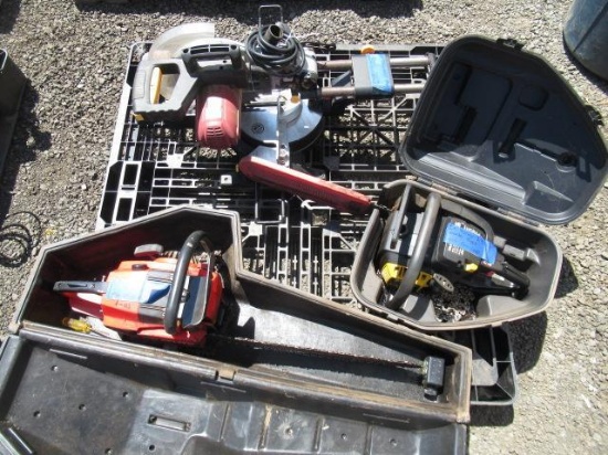 HOMELITE GAS CHAINSAW, SHINDAIWA GAS CHAINSAW *NO GAS CAP, & CHICAGO 10'' SLIDING COMPOUND MITER ...