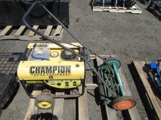 CHAMPION 6.5HP 35000W PEAK/3000W RUNNING GAS GENERATOR, & SCOTTS 18'' REEL MOWER