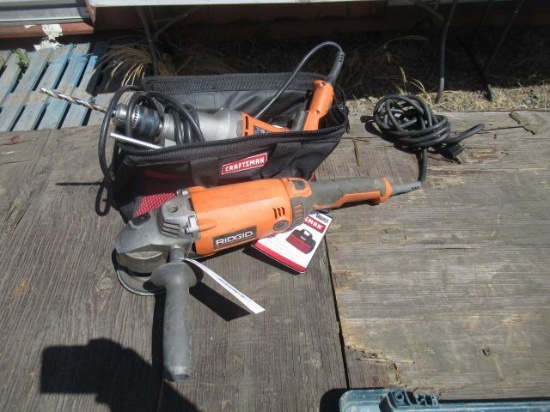 RIDGID R5011 CORDED 1/2'' DRILL & RIDGID R10202 7'' CORDED ANGLE GRINDER