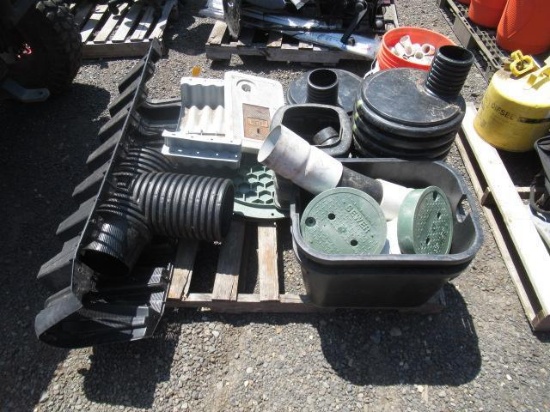 ASSORTED PIPE FITTINGS & WATER LINE/MANHOLE COVERS