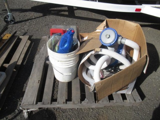 **PULLED** FLOWCLEAR POOL FILTER PUMP W/ HOSE & FILTERS, BRUSH KILLER, ROUTER TABLE, & ASSORTED