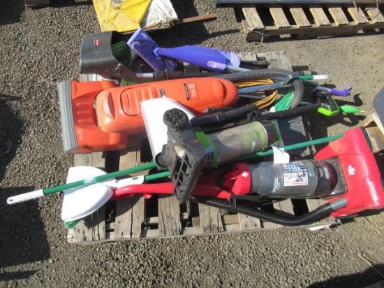 ASSORTED VACUUMS, BROOMS, & MOPS