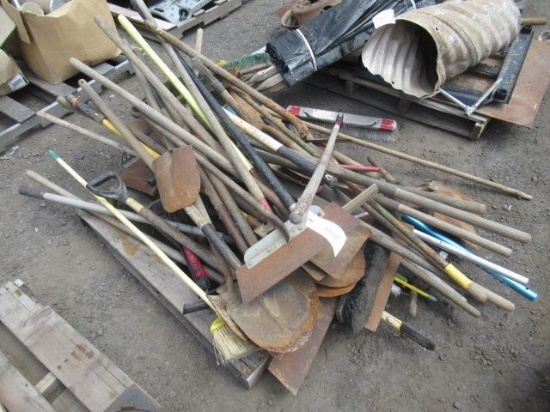 ASSORTED SHOVELS, BROOMS, & SCRAPERS