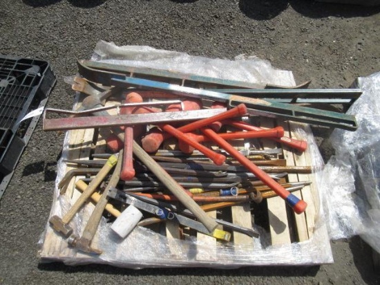 ASSORTED PRY BARS, SOFT BLOW HAMMERS, & HAND TOOLS