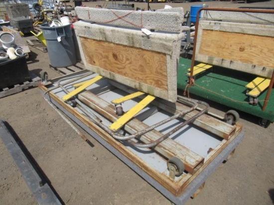 (2) 43'' X 105'' CARPET COVERED STEEL PLATFORM CARTS & (2) FOLDING CARPET COVERED MOVING CARTS