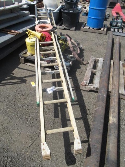 ASSORTED FUEL CANS, FISH TAPE, CHOCK BLOCKS, STRIPING PAINT, TIRE CHAINS, LADDERS, & TOOLS