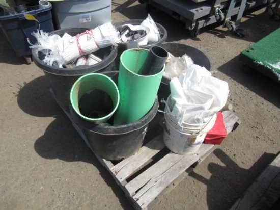 ASSORTED PIPE FITTINGS, CONNECTORS, COUPLERS, TARPING, & HAND TOOLS