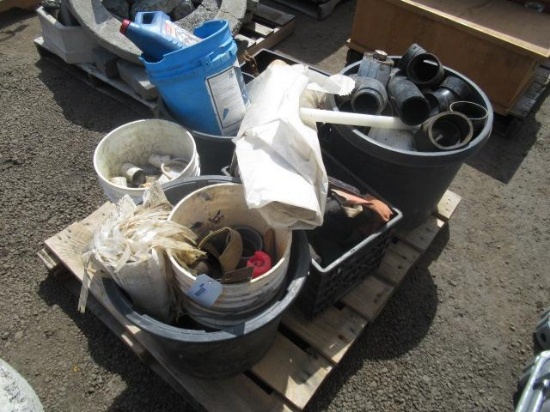ASSORTED PIPE FITTINGS, CHAINS, & TOOLS