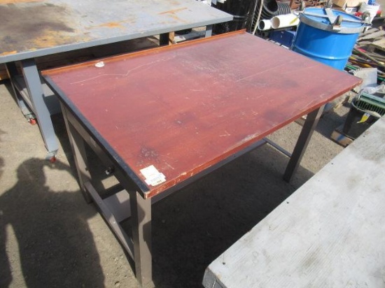 **PULLED** 5' X 38'' X 37'' WOOD WORK TABLE W/ STEEL FRAME