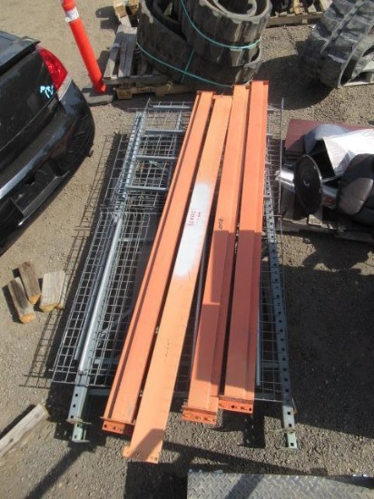 PALLET RACKING - (2) 8' UPRIGHTS, (4) 8' CROSS BEAMS & STEEL GRATED SHELVING