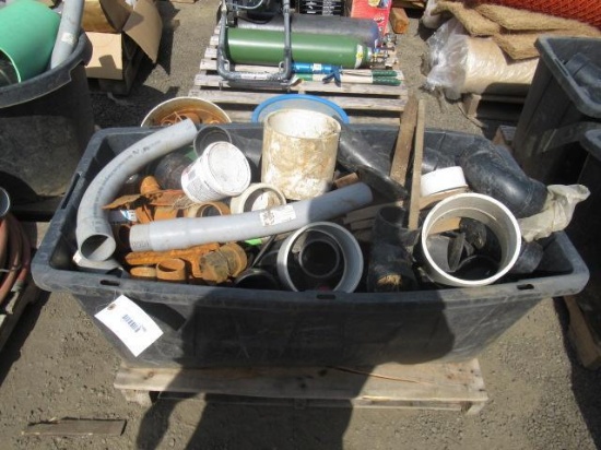 ASSORTED PIPE COUPLERS, FITTINGS, WATER MAIN COVERS, & STRIPING PAINT