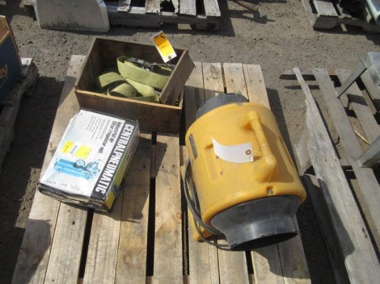 AMERIC BLOWER, CENTRAL PNEUMATIC INDUSTRIAL AIR FILTER, & RATCHET STRAPS
