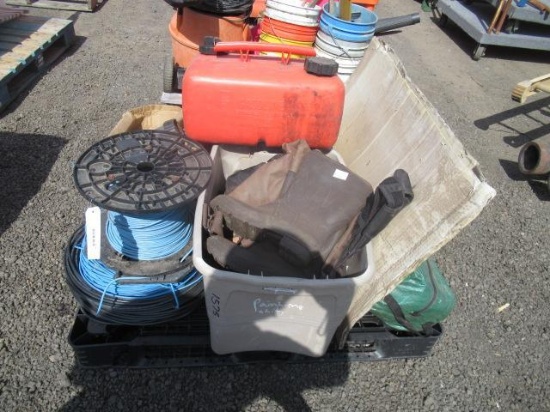 GAS TANK, PORTABLE CANOPY, & ASSORTED ELECTRICAL WIRE, HAND TOOLS, STRING LIGHT HOUSINGS, WELDING