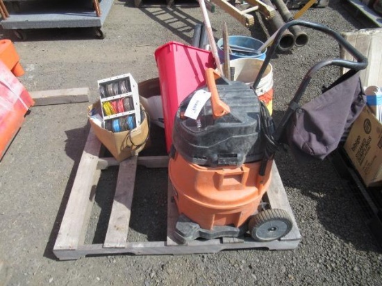 ASSORTED ELECTRICAL WIRE, RIDGID 6.5HP SHOP VAC, & ASSORTED HAND TOOLS