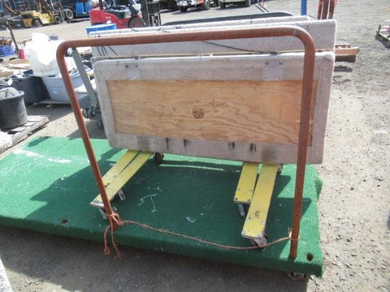 43'' X 105'' CARPET COVERED STEEL PLATFORM CART & (2) FOLDING CARPET COVERED MOVING CARTS