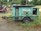SULLAIR 375DPQ-JDD SINGLE AXLE TOWABLE AIR COMPRESSOR, JOHN DEERE 4 CYL TURBODIESEL, PINTLE HITCH,