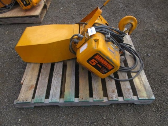 Harrington 5-Ton Electric Hoist W/ Pendant Control