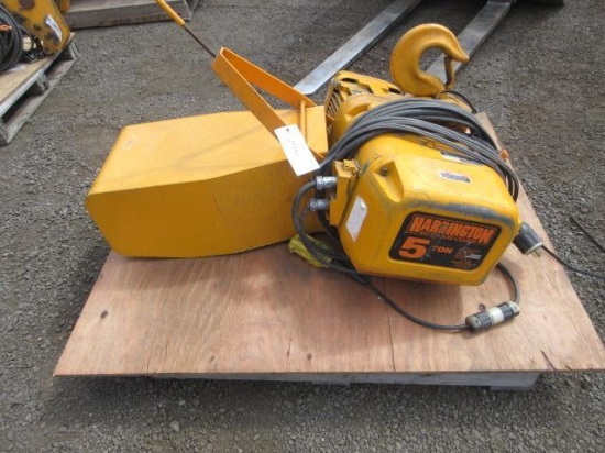 Harrington 5-Ton Electric Hoist W/ Pendant Control