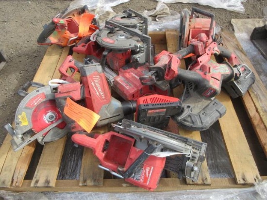 Assorted Milwaukee Cordless Power Tools- (6) Circular Saws, Portable Bandsaw, Hammervac Extractor...
