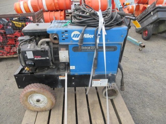 Miller Bobcat 225g Cc/Cv Ac/Dc Gas Powered Welder, 8000 Watt Generator W/ Leads On Cart
