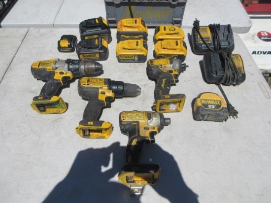 Dewalt 20v Cordless Powertool Set- (2) 1/4'' Impact Drivers, (2) Drill Drivers (7) Batteries, (2)