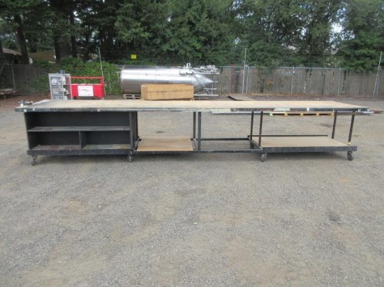 20' X 4' X 40'' TALL STEEL TABLE ON CASTERS