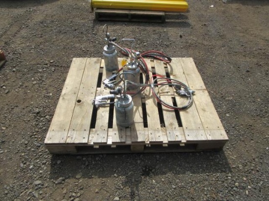 (3) PAINT SPRAYER PRESSURE POTS W/ BINKS 2100 SPRAY GUNS