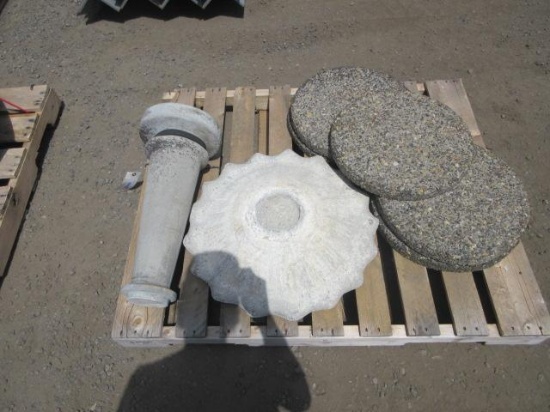 28' TALL CONCRETE BIRD BATH & (5) CONCRETE PAVERS