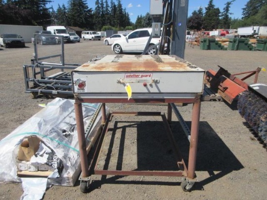 4' X 40'' WEATHERGUARD STORAGE BOX ON STEEL FRAMED CART ON CASTERS W/ SPIDER BOX ELECTRICAL