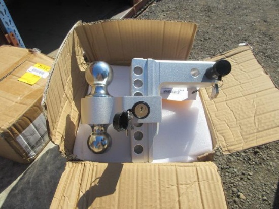 ALUMINUM DROP HITCH W/ 2'' & 2 5/16'' BALLS & (2) LOCKING PINS W/ KEYS (UNUSED)