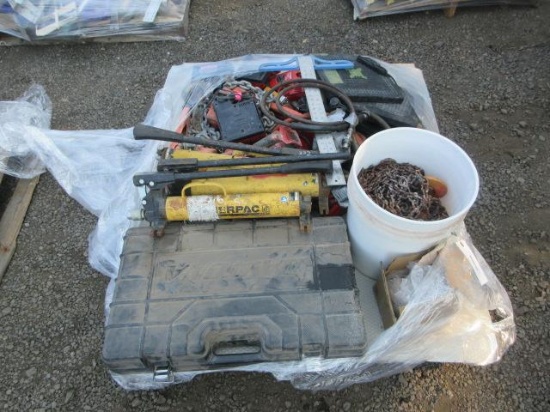 ASSORTED TOOLS, HYDRAULIC HAND PUMPS, & CHAIN HOISTS
